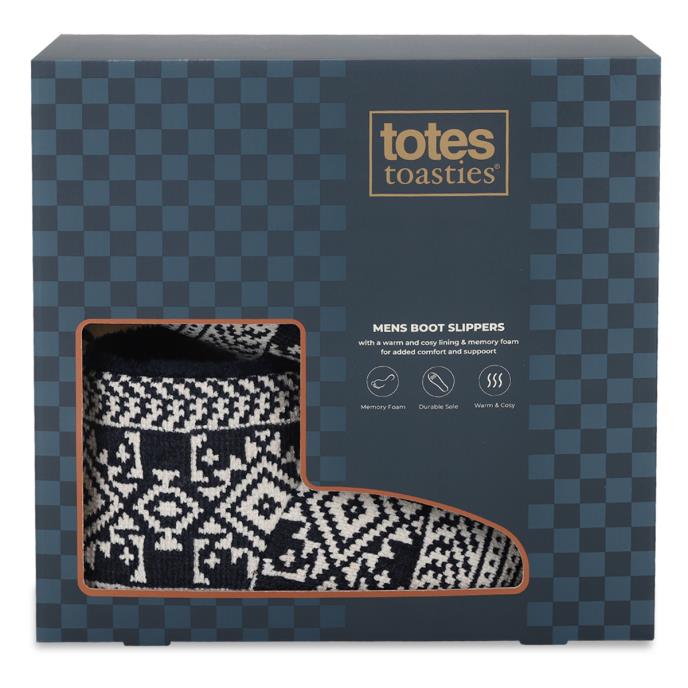 totes toasties® Mens Fairisle Boot Slipper Navy Fairisle Extra Image 7